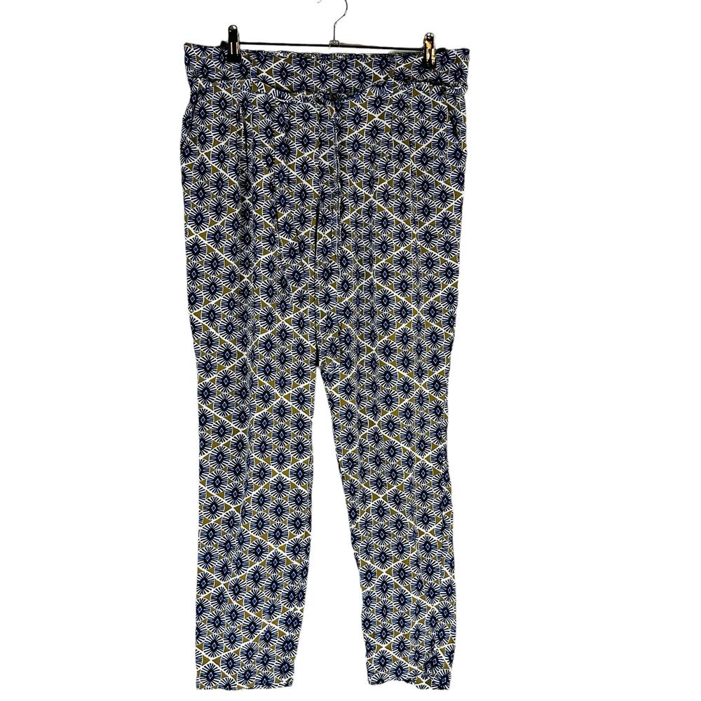 Old Navy Womans Sz Large‎ Pull On Pants Blue Geometric Soft Belt High Rise